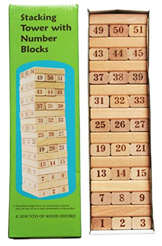 TOWO Juego de Torre de Madera - Torre apilable de Madera - Bloques de Numeros - Juego de Madera para niño y niña - Fichas de Construcion Madera - Domino Infantil - Torre de Aprendizaje