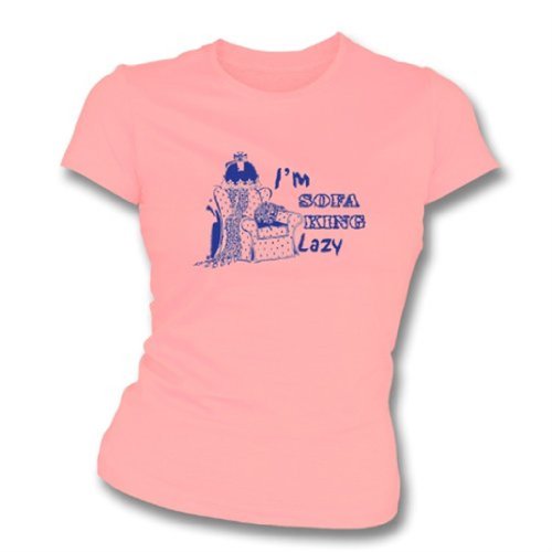 TshirtGrill Soy Camiseta del Slimfit de Las Muchachas de Sofa King Lazy pequeña, Color Salmon Pink