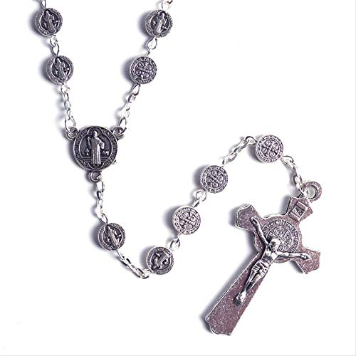 TUDUDU Popular Religious Round Alloy Beads St Benedict Catholic Chain Rosary Necklace Length 58 Cm