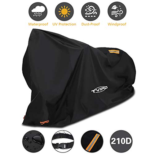 Tvird Funda Impermeable para Bicicleta, Cubierta Externa para Bicicleta, con Orificios de Bloqueo y 2 Tiras Reflectantes, Impermeable/Anti-Lluvia/Polvo/Sol/Nieve （200 x 70 x 110 cm）