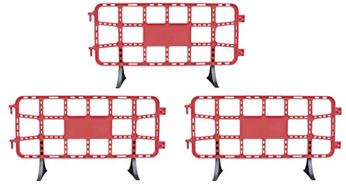 Valla de plástico obra peatonal en color rojo, valla reforzada con patas extraíbles de 2 metros (3- Vallas rojas)