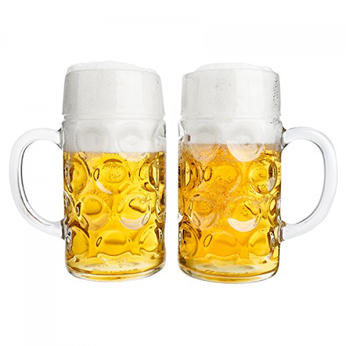 Van Well conjunto de 2 jarras de cervezas, de un litro, graduadas a 1L, jarras de cerveza con asa, apto para lavaplatos, se presta perfectamente para la gastronomía