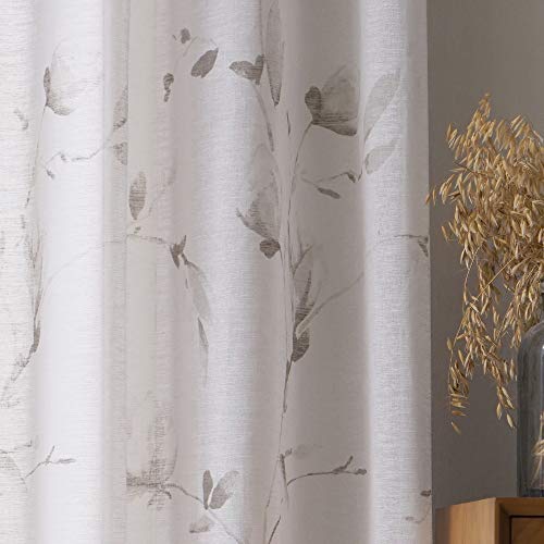 Viste tu hogar Pack 2 Cortina Translúcida con Diseño Floral, Estilo Simple y Elegante, Ideal para la Decoración del Hogar, 2 Piezas, 150X260 CM en Color Gris