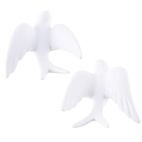 Wakauto 2 Piezas de Cerámica Blanca Pájaros Gorriones Estatuilla 3D Pájaro Arte de La Pared Colgante Pájaro Adorno Animal Escultura de Pared Decoración Montada en La Pared para Jardín