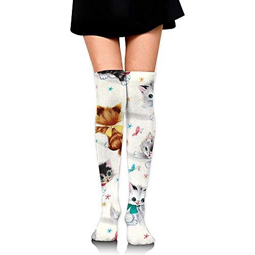 Web--ster-socks Calcetines de tubo hasta la rodilla para niñas, lindos gatos y mariposas de mujer, estampados sobre muslos, medias largas y largas