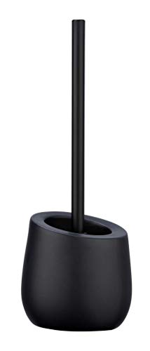 WENKO Escobillero Badi negro - Escobillero para el inodoro con cerdas de silicona y limpiador de borde, Cerámica, 13.5 x 38 x 13.5 cm, Negro