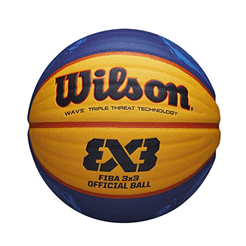 Wilson Pelota de Baloncesto Fiba 3X3 Official Game Ball 2020 WT, Tamaño: 6, Cuero Compuesto, para Uso en Interiores y Exteriores, Amarillo/Azul, WTB0533XB2020