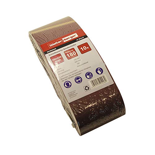 Woltersberger® 10 bandas de lija de tejido | tamaño 100 x 620 mm | grano P80 | Premium lija banda de papel de lija