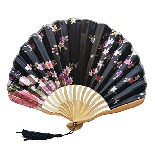 xiaofeng214 Abanico de mano de estilo chino plegable de seda de bambú vintage plegable de bambú para regalo de cumpleaños para el hogar, fiesta o boda (color: A)