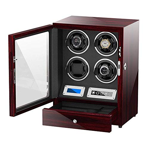 XIUWOUG Caja para 4 relojes automáticos, pantalla táctil, fuente de alimentación y batería, motor silencioso (color: rojo)