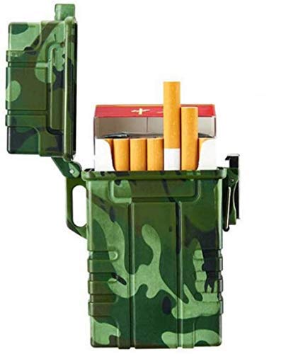Ytrew - Caja de cigarrillos de metal, 2 en 1, carga USB, portátil, larga batería, impermeable, con encendedor, resistente al viento, sin llama, 20 palos., camouflage (Negro) - 693106157393333