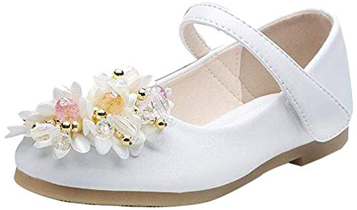 Zapatos Princesa De Niña Flor Chicas para Boda Cumpleaños Zapatos Comunion Niña Calzado De Vestir para Niña Verano Sandalias Blanco 35 EU