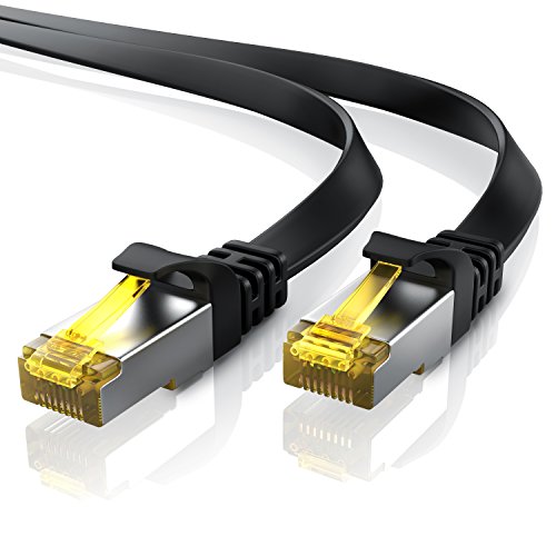 0,25m Cable de Red Cat.7 Plano - Cable Ethernet -Gigabit Lan 10 Gbit s -Cable de Conexión - Cable Plano- Cable de Instalación - Cable en Bruto Cat 7 Apantallamiento U FTP PiMF con Conector RJ45