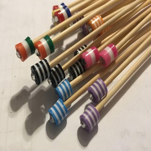 1 par de agujas de tejer de bambú con cuentas de 2,75 mm a elegir longitud y cuentas (rayas pequeñas, agujas de tejer de 33 cm (par)