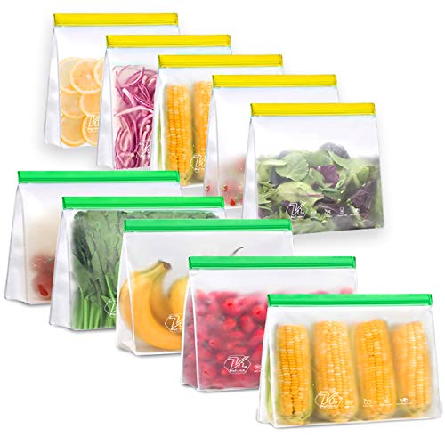 10 bolsas reutilizables para congelador silicona extra gruesas, impermeables, sin BPA