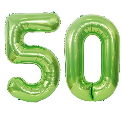 2 globos con el número 50, color verde, número 50, globos verdes para niñas, globos con número 50 cumpleaños XXXL, globos de helio gigantes de 100 cm, globos verdes para decoración de cumpleaños