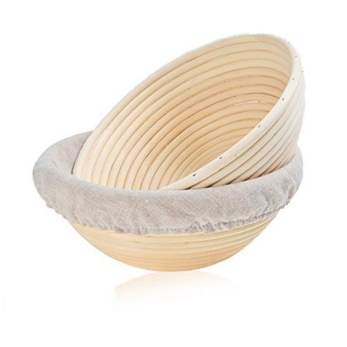 2 Pcs Banneton para Pan,Cesta a Prueba de Pan,Cuenco para Masa,Ronda 25 x 8.5 cm,Cesta para Masa,Cesta de Pruebas,Hecha a Mano de Ratán con 2 Raspador de Masa y 2 Paño de Forro de Lino 2 Pcs Banneton para Pan,Cesta a Prueba de Pan,Cuenco para Masa,Ronda 25 x 8.5 cm,Cesta para Masa,Cesta de Pruebas,Hecha a Mano de Ratán con 2 Raspador de Masa y 2 Paño de Forro de Lino