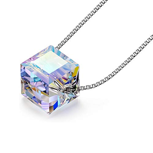 24 JOYAS Colgante Cubo Cristal Mágico con Cadena de eslabones de 1 mm y 45 cm