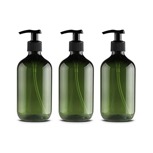 3X 500ml Verde Vacío Plástico Loción Botellas Dispensadores Bomba Prensa Envases de Cosméticos para Jabón Líquido Champú Ducha Aceite de Masaje Limpiador Facial