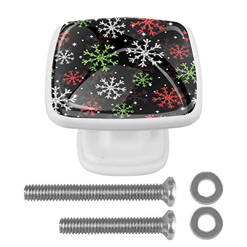[4 unidades] pomos sólidos para gabinete de cocina con cajones cuadrados, tiradores de copo de nieve de colores navideños