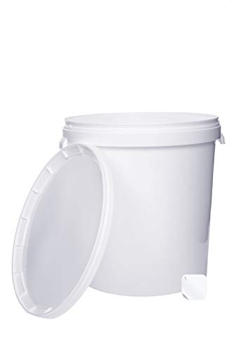 5 cubos de 30 litros con tapa de color blanco, apilables para leche, miel, de plástico, aptos para alimentos, aptos para alimentos, para harina y agua, 5 unidades