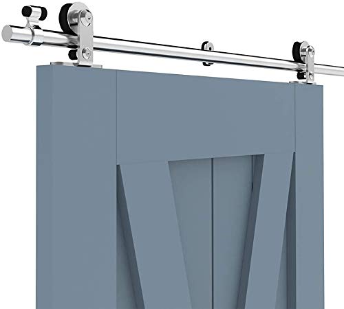 5.5FT/167cm Herraje Puerta Corredera Acero Inoxidable, Herraje para puerta Sistema Carril de acero inoxidable madera puerta corredera Puerta Corredera