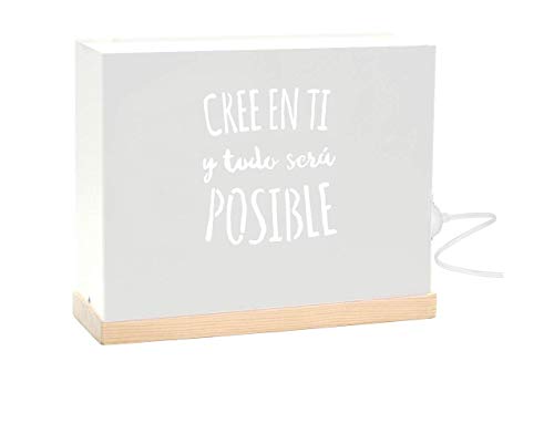 60watios.com | Lampara Decorativa de Metal y Madera Natural con Mensajes Personalizados | Caja con Letras Luminosas para Salón | Regalos Originales Dormitorio (Cree en ti y Todo Sera Posible)