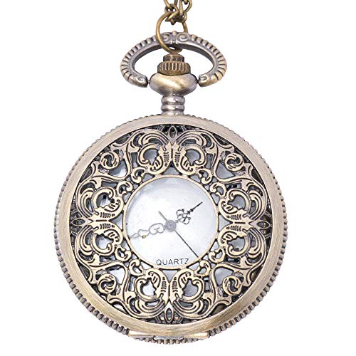 81stgeneration Collar Colgante Reloj de Bolsillo Analógico Cuarzo Estilo Vintage Media Hunter Mujer Hombre Latón, 78 cm
