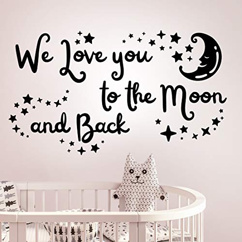 Adhesivo decorativo para pared con texto en inglés «We love you to the moon and back»
