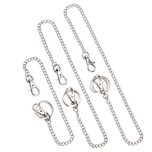 AIEX 3 Piezas Cadenas para Pantalones, Cadena de Billetera, Llavero de Plata con Dos Cierres de Langosta y Dos Llaveros para Jeans, Jantalones, Bolsos (32 cm, 48 cm, 52 cm)