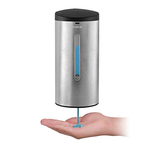AIKE®AK1205 dispensador de jabón automático,dispensador de desinfectante de Manos automático de Pared,dispensador de Gel de Alcohol,Inoxidable 304,Volumen de líquido Ajustable,700ml. (Cepillado)
