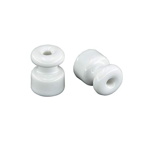 Aislador/aislador de cerámica para cables trenzados, diámetro 18 mm, color blanco, juego de 10/25/50 piezas, tornillos y tacos incluidos. (50 Pezzi)