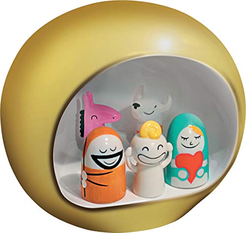 Alessi AMGI10 GD Pesebre de Diseño en Porcelana Decorada a Mano con Figuras de la Sagrada Familia, Dorado, 5 Piezas Alessi AMGI10 GD Pesebre de Diseño en Porcelana Decorada a Mano con Figuras de la Sagrada Familia, Dorado, 5 Piezas