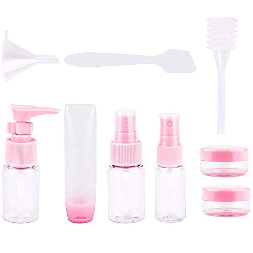 Amaoma Botes Viaje Avión Kit Viaje Avión Neceser Botellas de Viaje Transparente Kit Aseo de Viaje para Avión para Champú Crema Gel Líquido Contenedor Libre de BPA & TSA Aprobado 9 Piezas Rosa