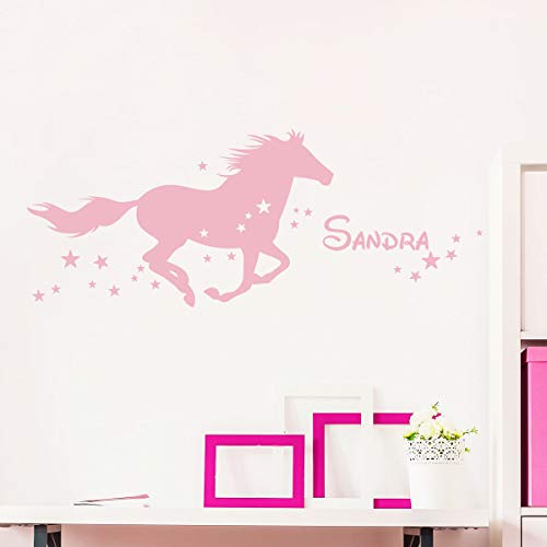 Ambiance SAND_071+col-inc-alfa008 Sticker Pegatina con Nombre Personalizado, diseño de Caballo hígado – Decoración de Pared para habitación Infantil – 2 láminas de 25 x 45 cm y 40 x 25 cm – Color Rosa