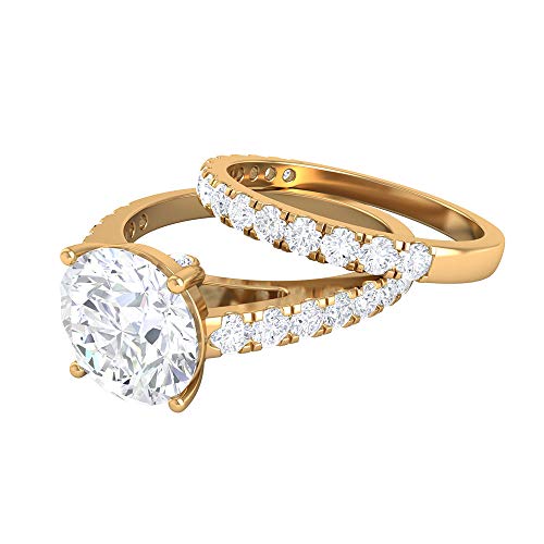 Anillo de compromiso único, D-VSSI 3 CT solitario, anillo de moissanite, conjunto de anillos de boda, anillo de piedra lateral, anillo de media eternidad, 14K Oro amarillo, Size:EU 46