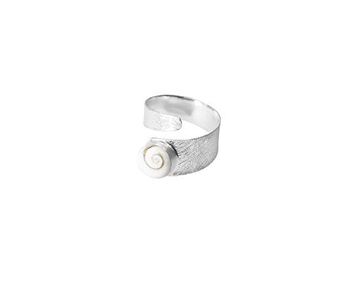 Anillo de Ley Plata 925 Ojo de Shiva - Piedra Santa Lucía - Concha Natural Marina - Anillo Brillante Plateado para Mujer