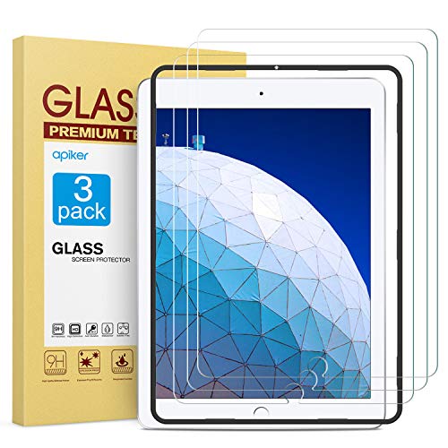 apiker [3 Unidades Protector de Pantalla Compatible con iPad Air 3 (10.5 Pulgadas2019), iPad Pro 10.5 Pulgadas(2017), Cristal Vidrio Templado [9H Dureza] [Alta Definicion] [2.5D Round Edge]