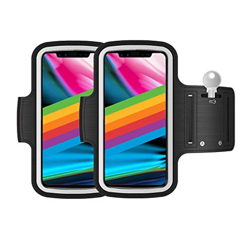 AR-Gun Brazalete Deportivo Pack 2 uds valido para Smartphones de hasta 6" Compatible con iPhone X XS 11 Pro Samsung Galaxy S20 S10 S9 S8 S7 (Negro)