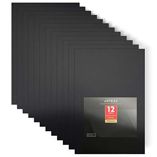 Arteza Tableros de cartón pluma de doble cara | Color negro | Tamaño 50,8 X 76,2 X 0,5 cm | Cartón de espuma ligera para presentaciones, proyectos de arte y enseñanza | Paquete de 12