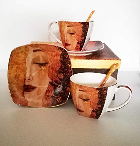 Atelier Harmony Gustav Klimt Freyas - Juego de tazas de té y café (6 piezas, porcelana, con caja de regalo), diseño de lágrimas