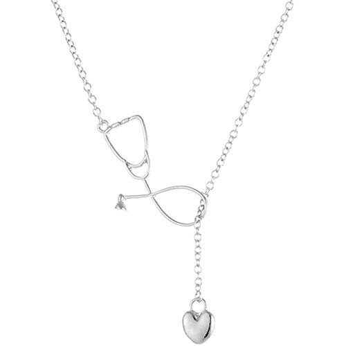 Avkeyu Collar de Mujer, Collar de corazón con Estetoscopio, Cadena de Acero Inoxidable, 500 mm, Ajustable