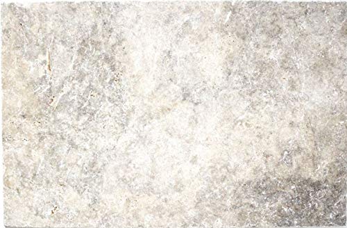 Baldosa travertino de piedra natural, color blanco y gris plateado, modelo MOSF-45-47061