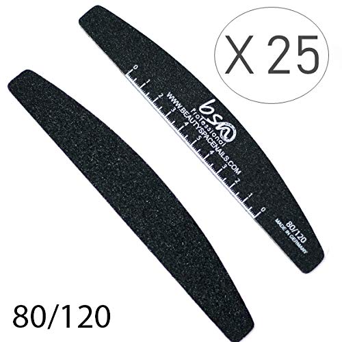 Beauty Space Nails X25 - Lima media luna negra 80/120 con regla - Paquete de 25 limas profesionales para reconstrucción de uñas, desmontaje de gel, acrílico y acrigel - Lima esterilizable y lavable Beauty Space Nails X25 - Lima media luna negra 80/120 con regla - Paquete de 25 limas profesionales para reconstrucción de uñas, desmontaje de gel, acrílico y acrigel - Lima esterilizable y lavable