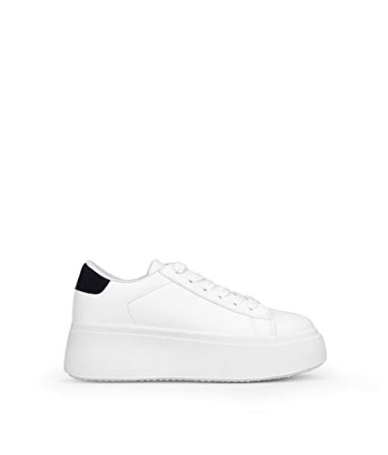 BOSANOVA Zapatillas Blancas con Detalle Pieza Trasera en Color Negro para Mujer | con Cordones. Blanco 40
