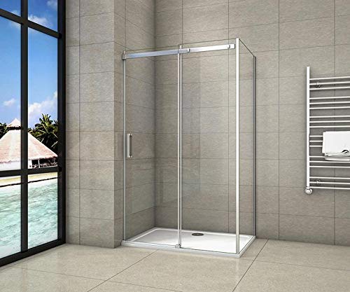 Cabina de ducha, fontal + panel lateral, mampara de 8 mm con tratamiento antical cristal templado 100x70x195 cm