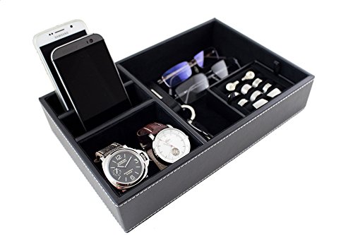 Caddy Bay Collection negro escritorio aparador Valet bandeja funda para relojes, anillos, joyas, llaves, teléfonos móviles