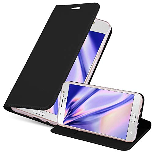 Cadorabo Funda Libro para Samsung Galaxy J7 2016 en Classy Negro - Cubierta Proteccíon con Cierre Magnético, Tarjetero y Función de Suporte - Etui Case Cover Carcasa