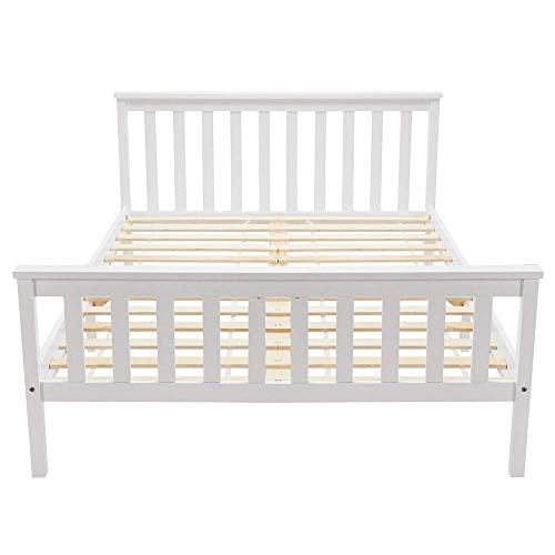 Cama blanca de madera maciza de pino para adultos, niños, adolescentes (135 x 190 cm)