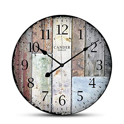 Cander Berlin MNU 7030 - Reloj de pared de tablero DM, silencioso, vintage, 30,5 cm de diámetro, sin el irritante tictac